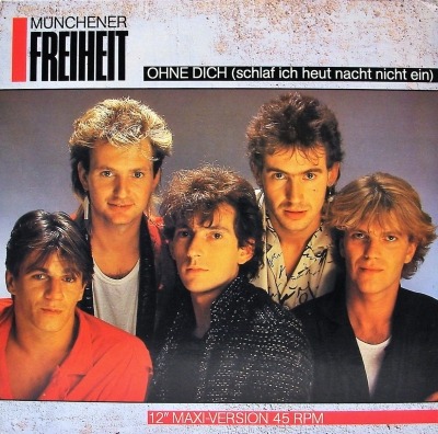 Münchener Freiheit - Ohne Dich (Schlaf' Ich Heut Nacht Nicht Ein) (12" Maxi-Version) (Singiel, 1985): oprawa graficzna przedniej okładki