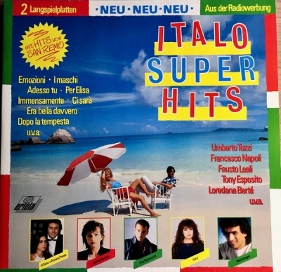 Różni wykonawcy - Italo Superhits • Mit Hits Von San Remo (2 x Winyl, LP, Kompilacja, Gatefold , ℗ © 1988): oprawa graficzna przedniej okładki