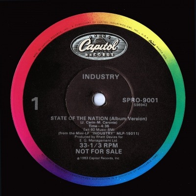 Industry - State of the Nation (Singiel, 1983): oprawa graficzna przedniej okładki