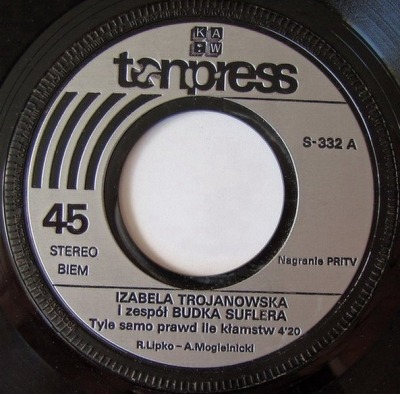 Tyle Samo Prawd Ile Kłamstw - Izabela Trojanowska (Winyl, 7", 45 RPM, Singiel, ℗ © 1980 Polska, Tonpress #S-332) - przód główny
