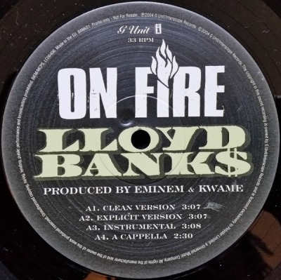On Fire  - Lloyd Banks (Singiel, Winyl, 12", 33 ⅓ RPM, Promocyjne, ℗ © 9 Sie 2004 Wielka Brytania, G Unit, Interscope Records #BANKS1) - przód główny