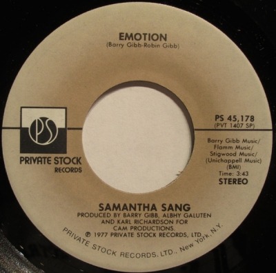Emotion  - Samantha Sang (Winyl, 7", 45 RPM, Singiel, Specialty Pressing, ℗ © 1977 Stany Zjednoczone, Private Stock #PS 45,178) - przód główny